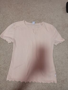 Old Navy Peach Ribbed Notch-Neck Short Sleeve Tee